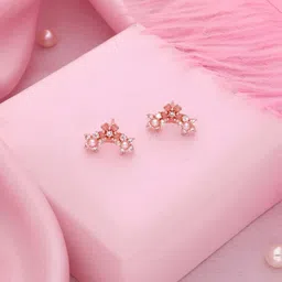 Brado Jewellery Rose Gold Plated Artificial Stones Studded Contemporary Shaped Studs-11
