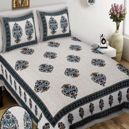 JEEVAT Green & Brown Floral 210 TC King Bedsheet with 2 Pillow Covers-image-63