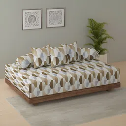 SWAYAM Beige & White Set Of 6 Geometric Printed Diwan Set-23