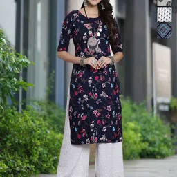 Moda Rapido Selection Of 4 Floral Printed Round Neck Straight Kurtas-image-97