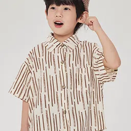 LULU & SKY Boys Oversized Fit Spread Collar Vertical Striped Organic Cotton Casual Shirt-image-90