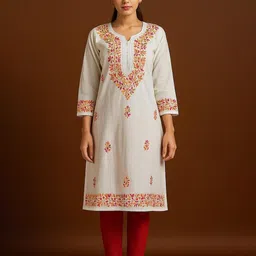 Elaasa Women Floral Embroidered Chikankari Kurta-53