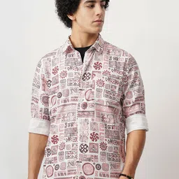 British Club Men Comfort Spread Collar Ethnic Motifs Printed Slim Fit Casual Shirt-image-85