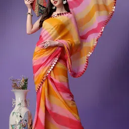 all about you Striped Mirror Work Pure Georgette Saree-image-87