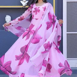 Femvy Women Floral Printed Maxi Fit & Flare Dress-image-77