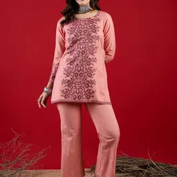 SAHASIKA Floral Self Design Round Neck Three-Quarter Sleeves Top & Trouser-picture-55
