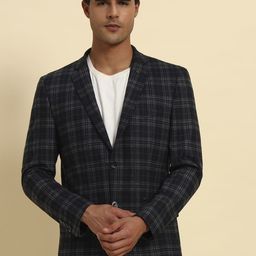 Cantabil Slim Fit Checked Notched Lapel Long Sleeve Single Breasted Blazer-image-47