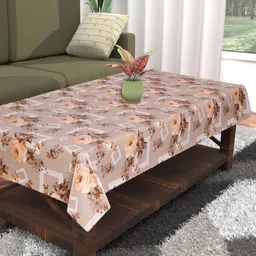 Dakshya Industries Beige Floral Waterproof Plastic 4-Seater Table Cover-11