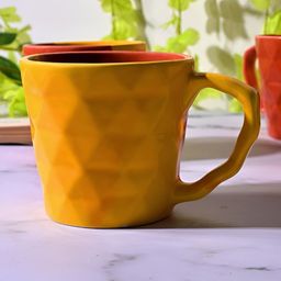 Storepedia Yellow & Red Handcrafted Textured Ceramic Glossy Cups Set of Cups and Mugs image 5