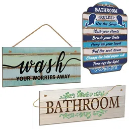 Chaka Chaundh 3Pcs Blue & Green Printed Wooden Sign Palques Wall Hangings-image-45