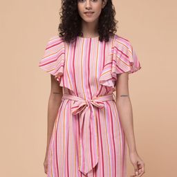 Hive91 Striped Printed With Tie-Ups A-Line Dress-image-73