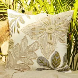 ANWYN Modern Indie Beige & White Embroidered Cotton Square Cushion Cover-23