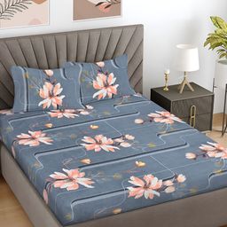 FABINALIV Grey & Brown Floral Printed 300 TC King Bedsheet Set 2.5 m x 2.25 m-image-58