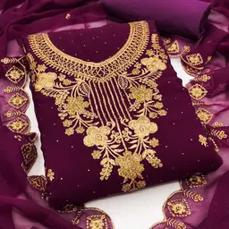 LeeliPeeri Designer Floral Embroidered Beads & Stones Georgette Unstitched Dress Material-image-55