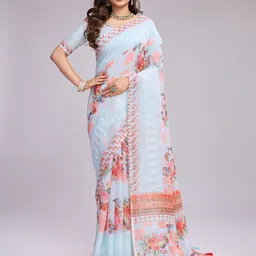 SHRIMAY Floral Linen Blend Saree-picture-17