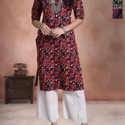 Anouk Rustic Women Pack of-3 Ethnic Motifs Printed Stylish Crepe Straight Kurta-image-82