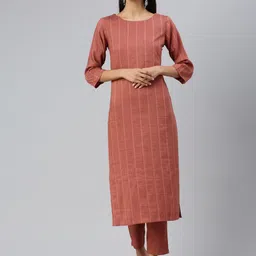 KALINI Women Striped Regular Sequinned Kurta with Trousers-3