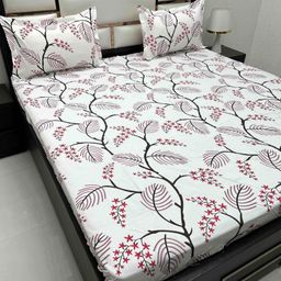 Pure Decor White & Black Floral 250 TC Queen Bedsheet with 2 Pillow Covers-picture-24