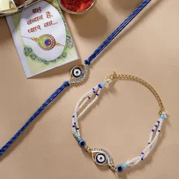 Sangria Evil Eye Beaded Bhaiya Bhabhi Rakhi With Roli Chawal Chandan & Mishri-57