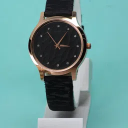 VIRAKTI Women Brass Dial & Leather Bracelet Style Straps Analogue Watch F-46-BLACK-25-image-91