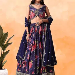 FABPIXEL Embroidered Sequinned Semi-Stitched Lehenga & Unstitched Blouse With Dupatta-5