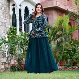 GRISHU COLLECTION Floral Embroidered Georgette Kurti With Skirt-picture-42