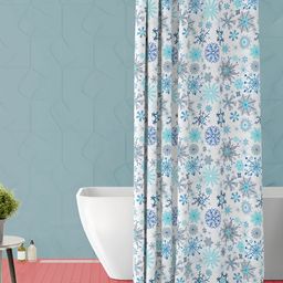 ArtzFolio White & Blue Printed Water Proof Shower Curtain-image-66