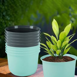 Kuber Industries 10Pcs Blue & Grey Textured Planters With Plate-85