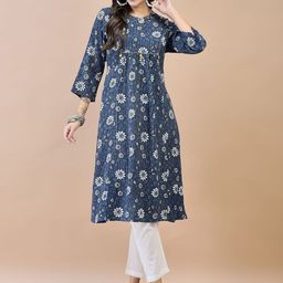 Shree Women Ethnic Motifs Printed Keyhole Neck Flared Sleeves Liva Kurta-image-77
