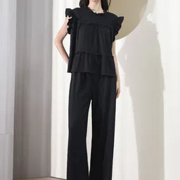 Stem Rope Round Neck Top With Trousers Co-Ords-image-78