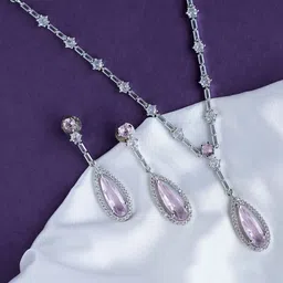 Opal Touch Rhodium-Plated Cubic Zirconia Studded Jewellery Set-67