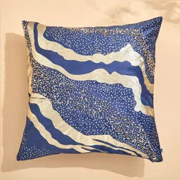 Home Centre Blue & Gold-Toned Ethnic Motifs Velvet Square Cushion Covers-image-93