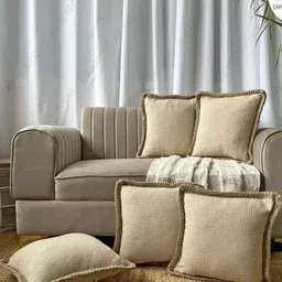 EXPORT HOUSE Off White 5 Pieces Solid Cotton Square Cushion Covers-26