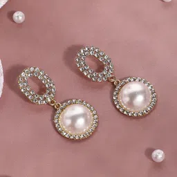 DressBerry Silver-Plated Artificial Stones Studded Contemporary Drop Earrings-image-54