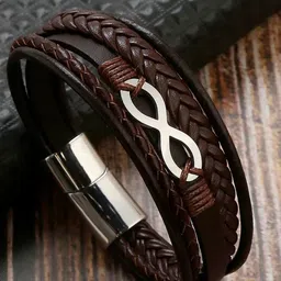 MEENAZ Men Leather Silver-Plated Wraparound Bracelet-image-82