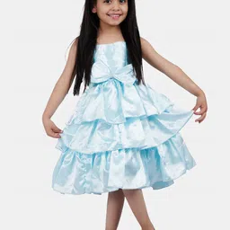Wish little Girls Satin Blue Sleeveless Shoulder Straps A-Line Dress-image-98