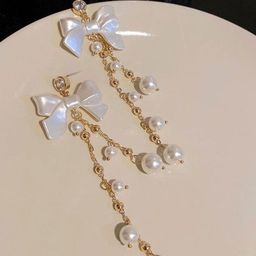 Celestria Pearls Beaded Korean Tasselled Quirky Shaped Drop Earrings-91