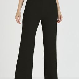 CEFALU Women Textured Relaxed Fit High-Rise Easy Wash Korean Pants Trousers-image-11