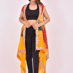 PK HUB Bandhani Printed Embellished Longline Jaipuri Rajasthani Shrug-23
