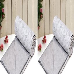 RRC Grey & White Set of 2 Floral AC Room 150 GSM Single Bed Dohar-1