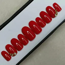 AMOK STORE Set Of 10 Reusable Artificial Press On Nails & Mini Kit- Red-23