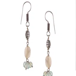 Shrim jewels Brass-Plated Onyx Beaded Oxidised Oval Shaped Drop Earrings-picture-2
