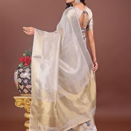 Astita Solid Saree With Woven Design Zari Border Organza Saree With Tasseled image 3