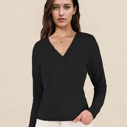 DressBerry Lace Insert Detail V-Neck Fitted Style Wrap Top-picture-24