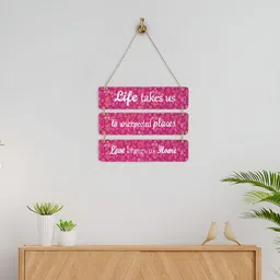 Kuber Industries Pink & White Printed Wooden Wall Hanging Decor-11