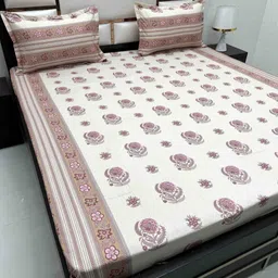 Pure Decor Cream-Coloured Floral Pure Cotton 240 TC Queen Bedsheet Set 2.27 m x 2.53 m-image-36