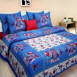 Aura White & Pink Ethnic Motifs 144 TC Queen Bedsheet with 2 Pillow Covers-image-74