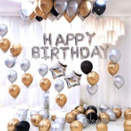 Solid Happy Birthday Silver foil Balloons set with Metallic Balloons and Star Balloon-image-89