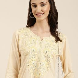 SHOWOFF Floral Embroidered Thread Work A-Line Kurta-picture-34