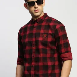 SHOWOFF Standard Slim Fit Tartan Checked Cotton Casual Shirt-picture-47